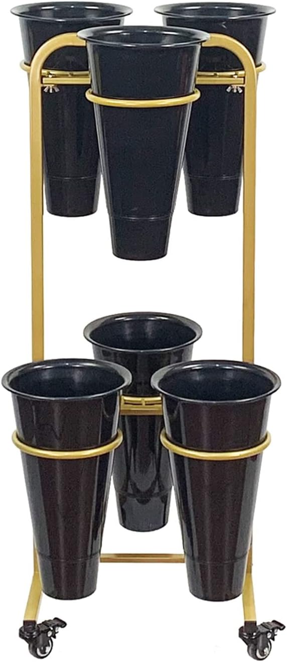 Plant standMetal Plant Stand with Wheels Mobile Flower Cart with 6 Plastic Buckets Flower Rack