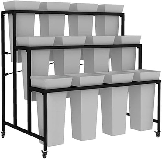 Plant standHeavy Duty Flower Stand with Wheels, Metal Movable Plant Cart with 12 Buckets